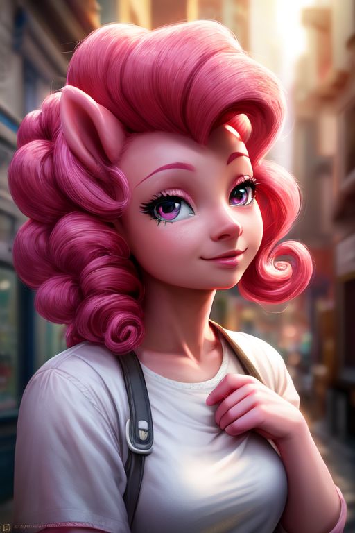 ai portrait of a humanized pinkie pie from my little pony.